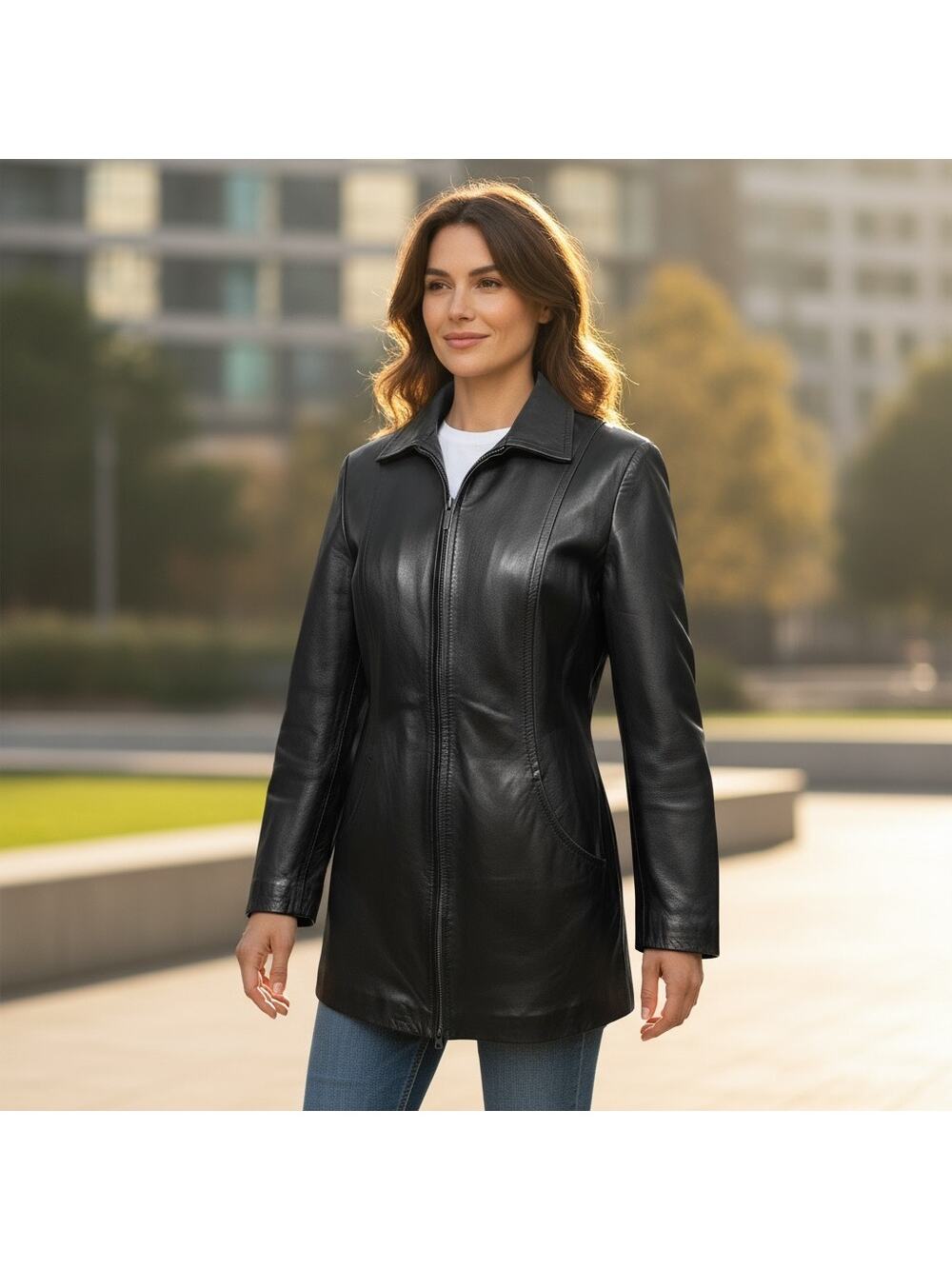 G-III Colebrook Black Leather Zip Moto Jacket Urban Chic Classic Minimalist